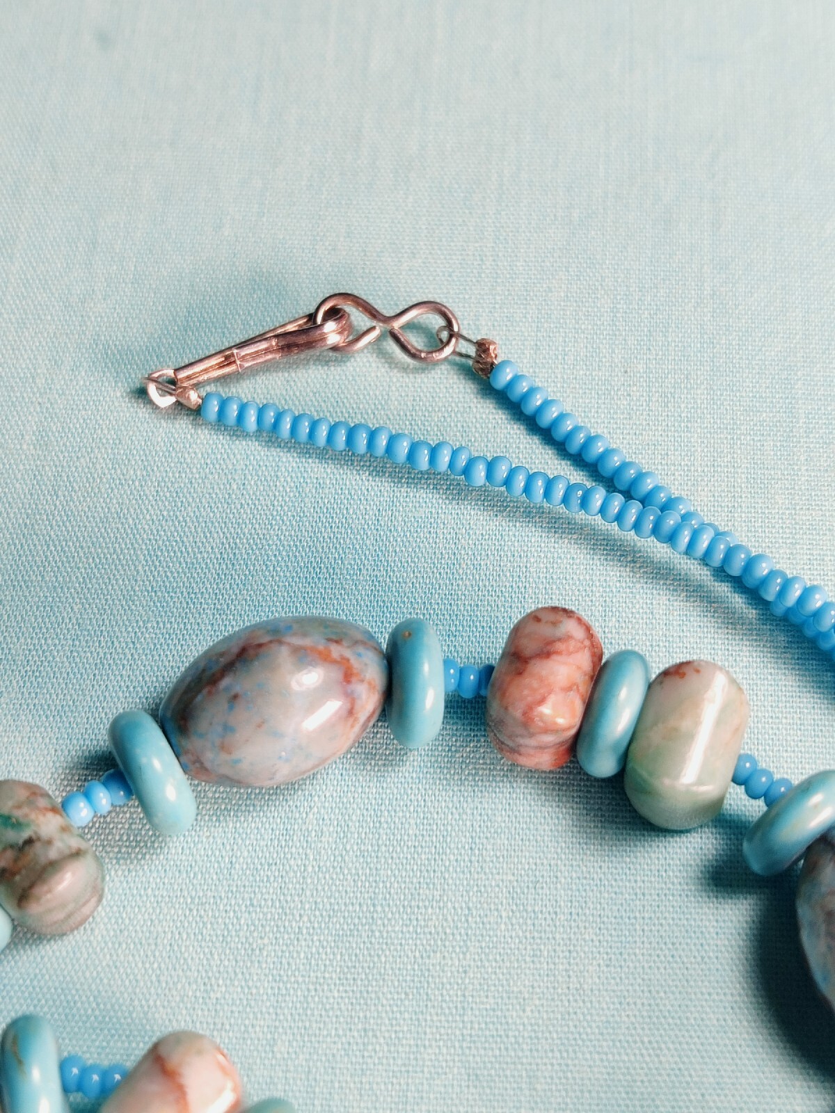 Turquoise And Dakota Terra Agate With Sead Bead Necklace Blue Brown Boho