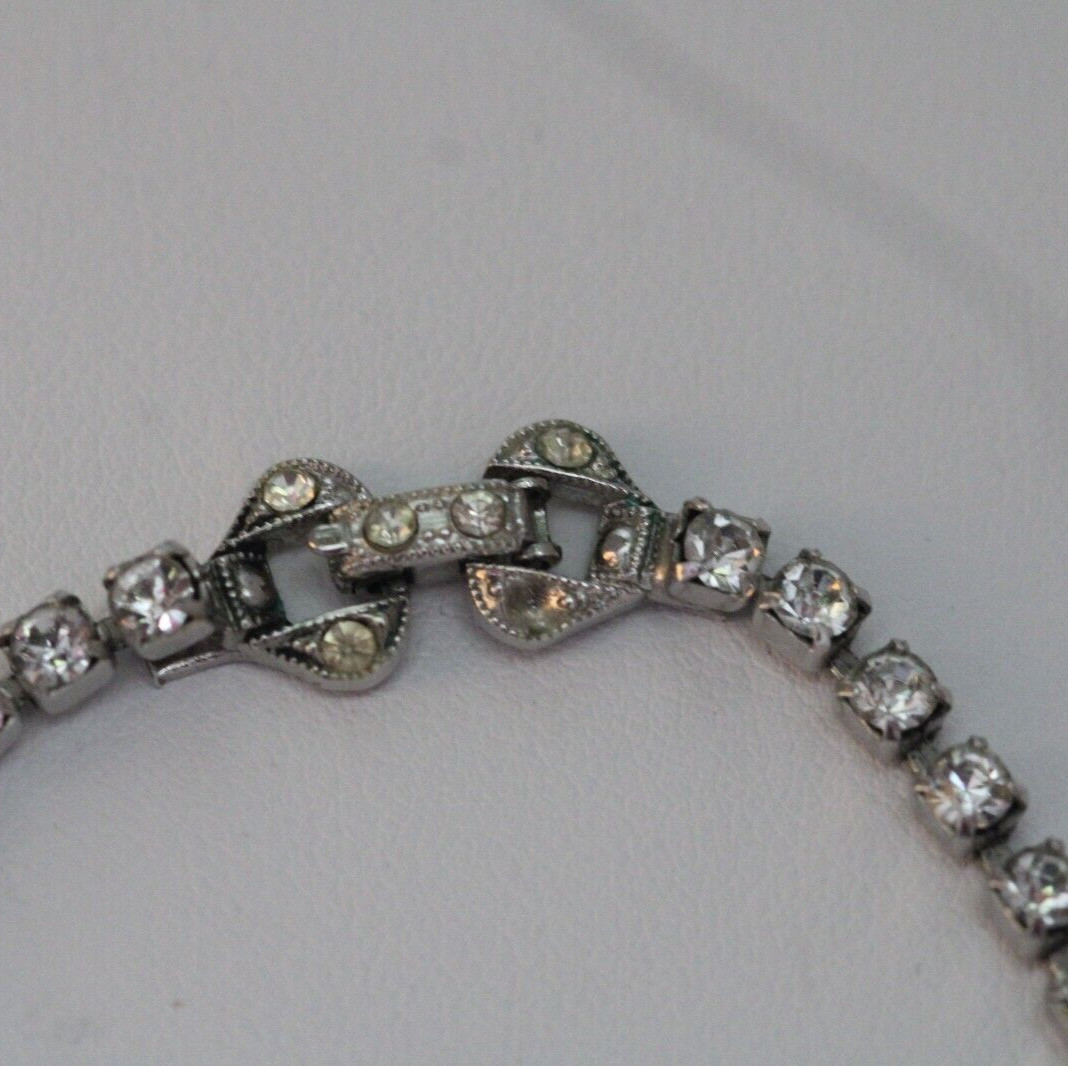 Vintage Clear Rhinestone Layered Dangling Fringe Choker Necklace 15 1/2″