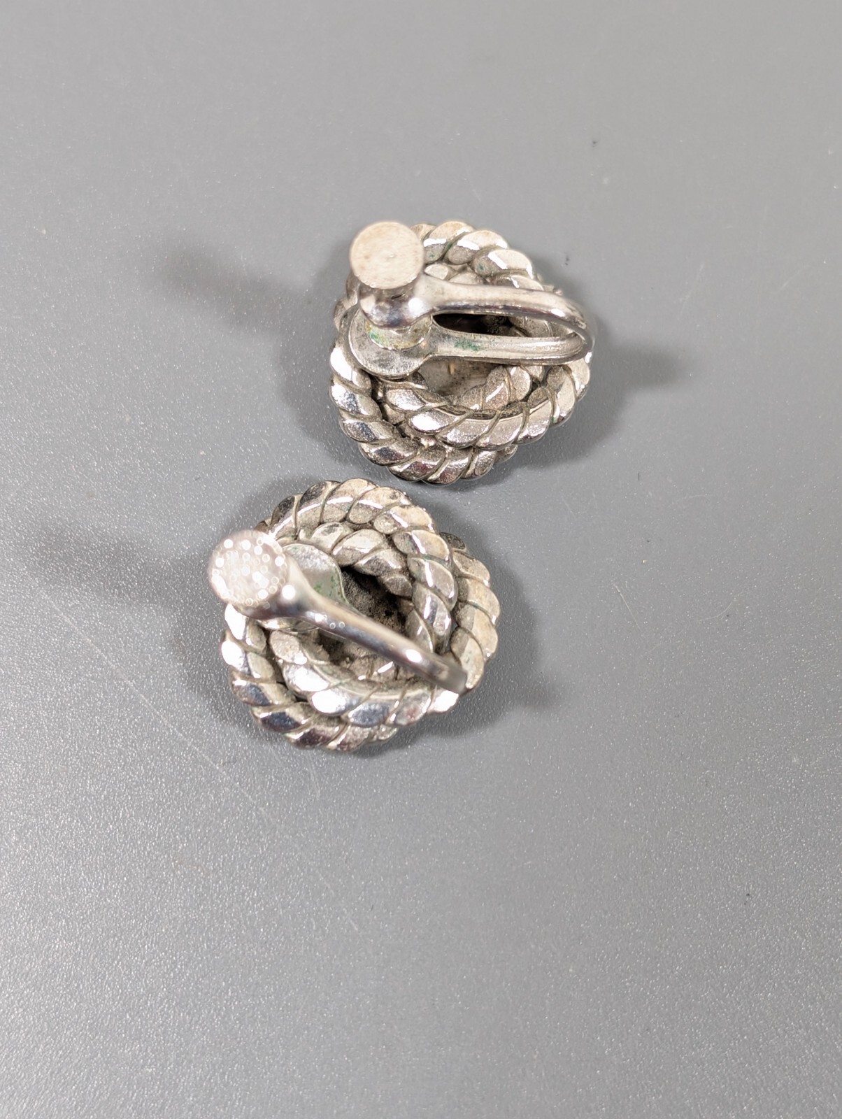 Vintage Silver Tone Round Love Knot Screw Back Earrings Clip On
