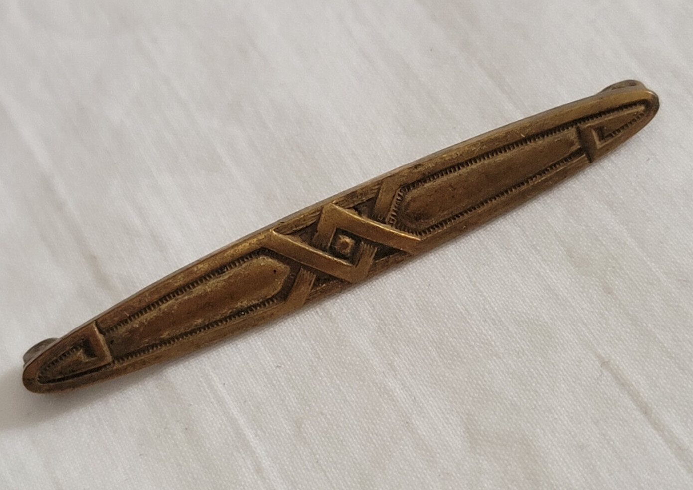 Vintage Art Deco Geometric Pattern Solid Brass Bar Pin Safety Pin Clasp 2.25″ L