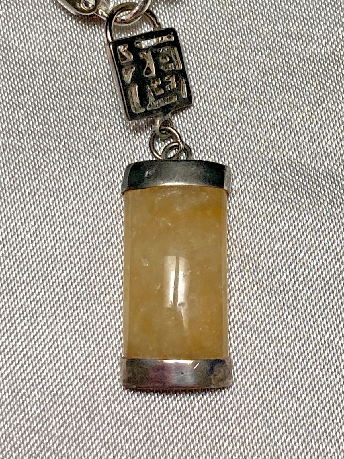 Beautiful Vintage Amber Jade Sterling Silver Asian Theme Dangle Drop Earrings