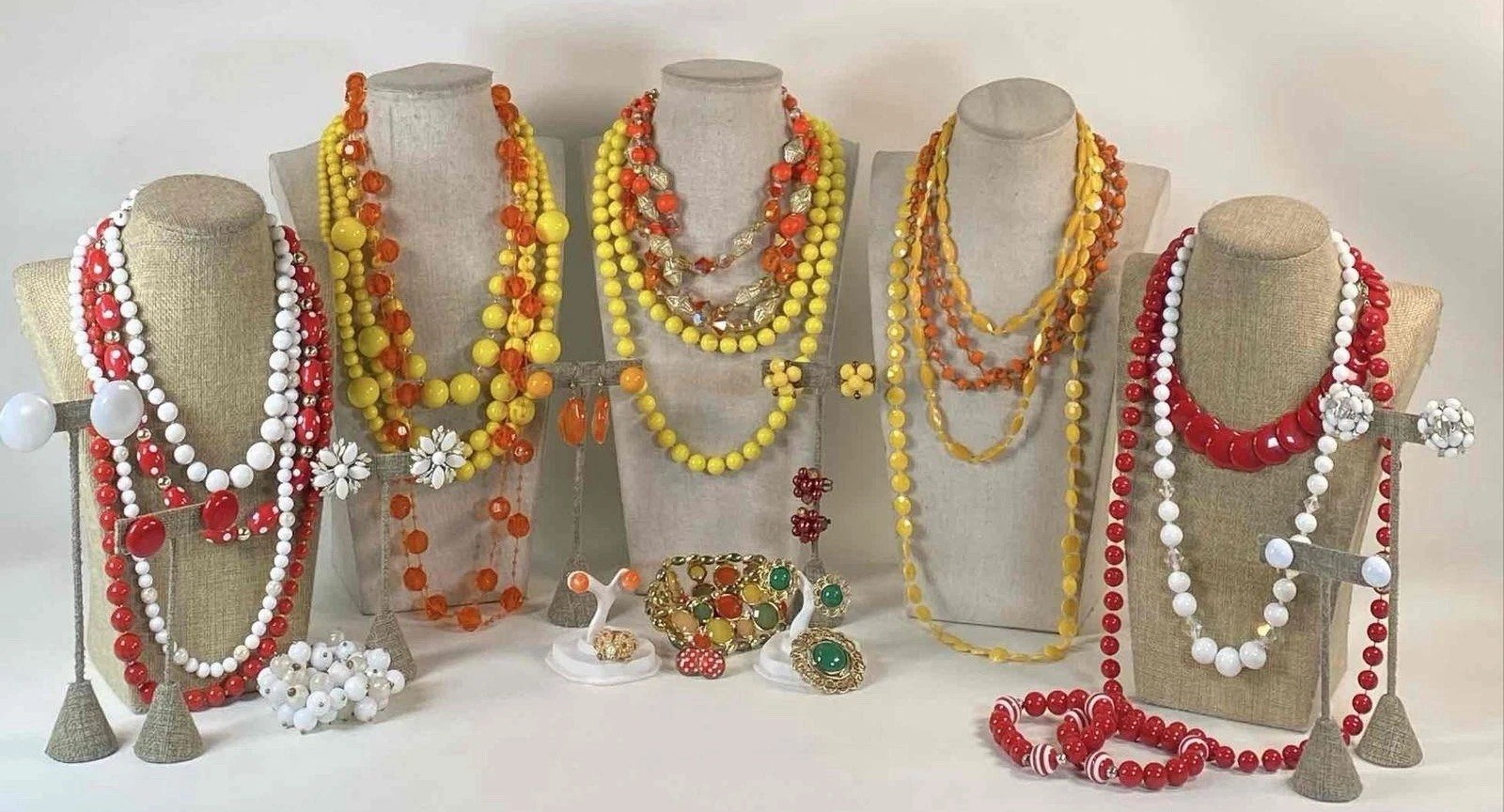 Vintage 1950s-1980s Ketchup & Mustard Color Bold Costume Jewelry Grabbag Lot