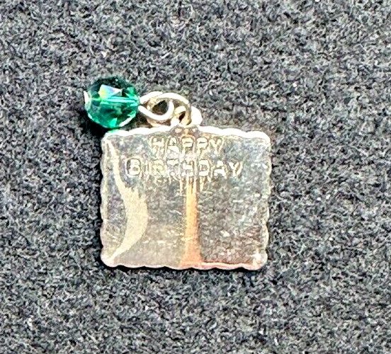 Happy Birthday May Green Birthstone Silver Tone Plaque Hanging Charm Pendant