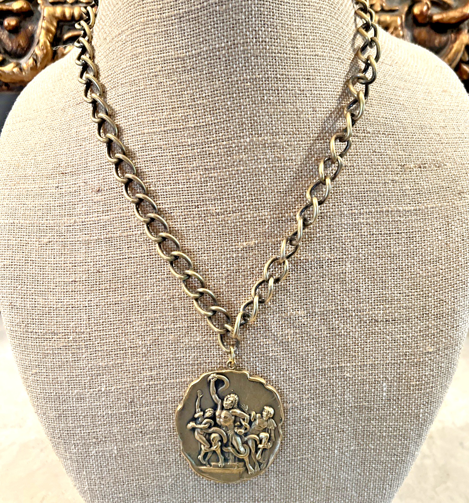 VTG 1960’s SIGNED JOSEFF of HOLLYWOOD MEDALLION NECKLACE / LAOCOON SERPENT