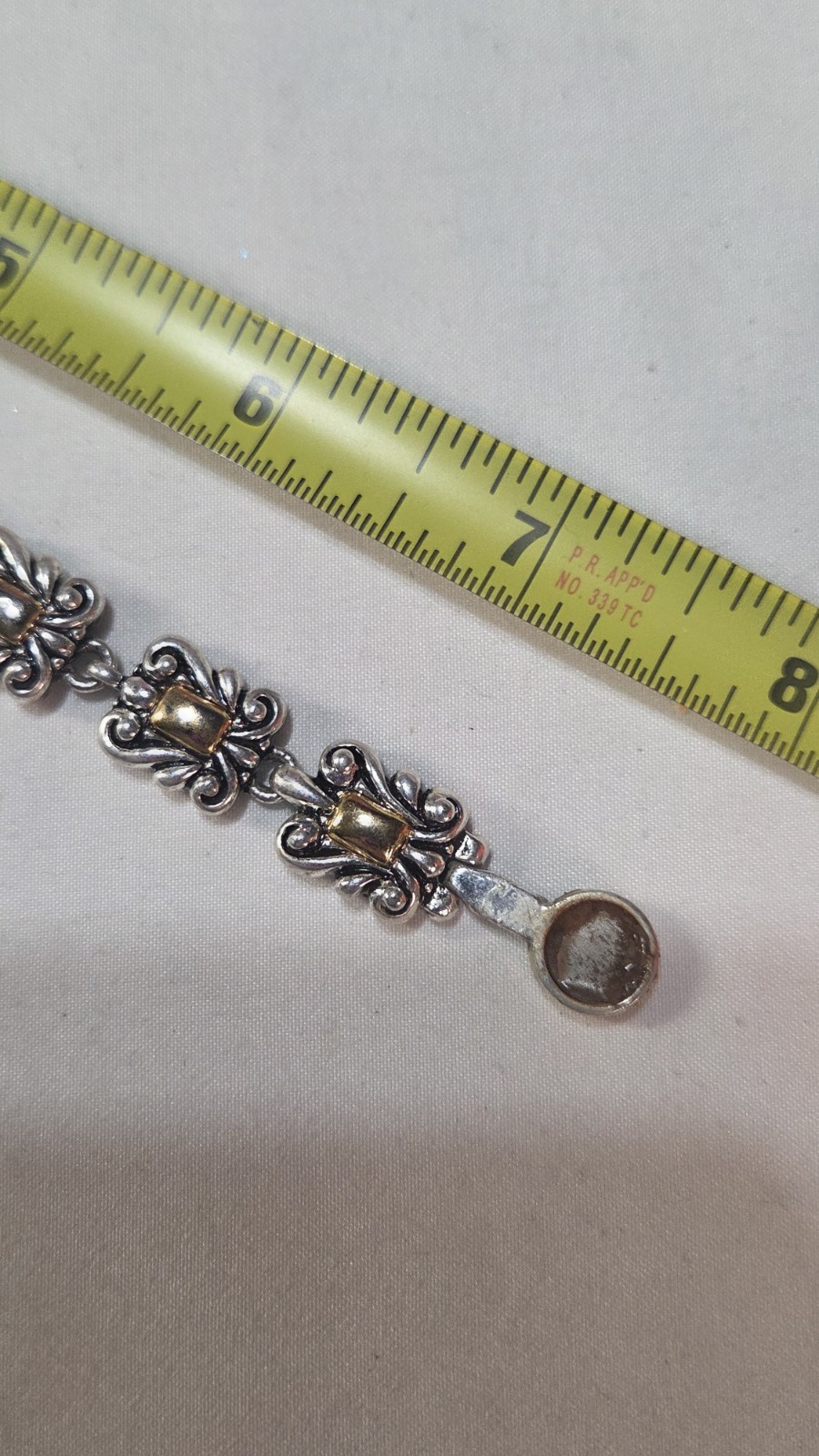 Vintage Two-Tone, Silver & Gold, 8″ Tennis Bracelet W/ Purple Cabochon (1046)