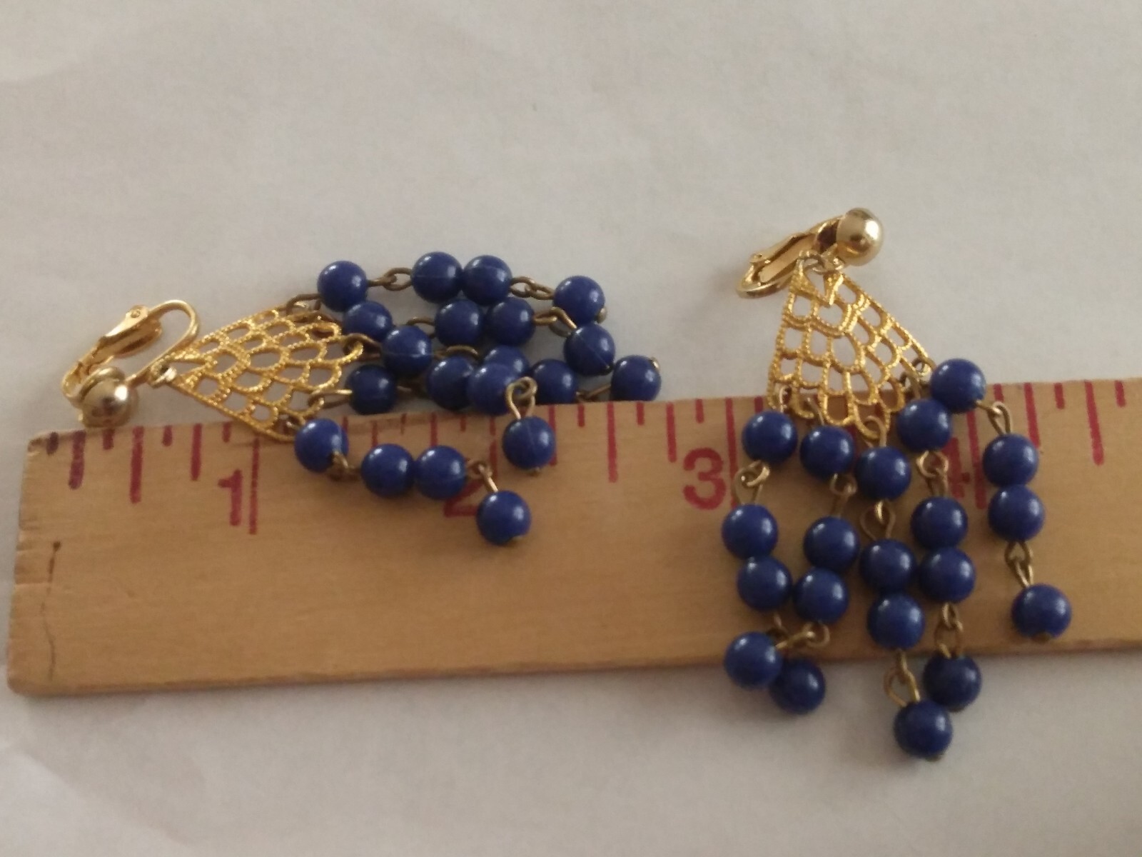 Vtg 2 Set Purple and Blue Gold Tone Chandelier Earrings