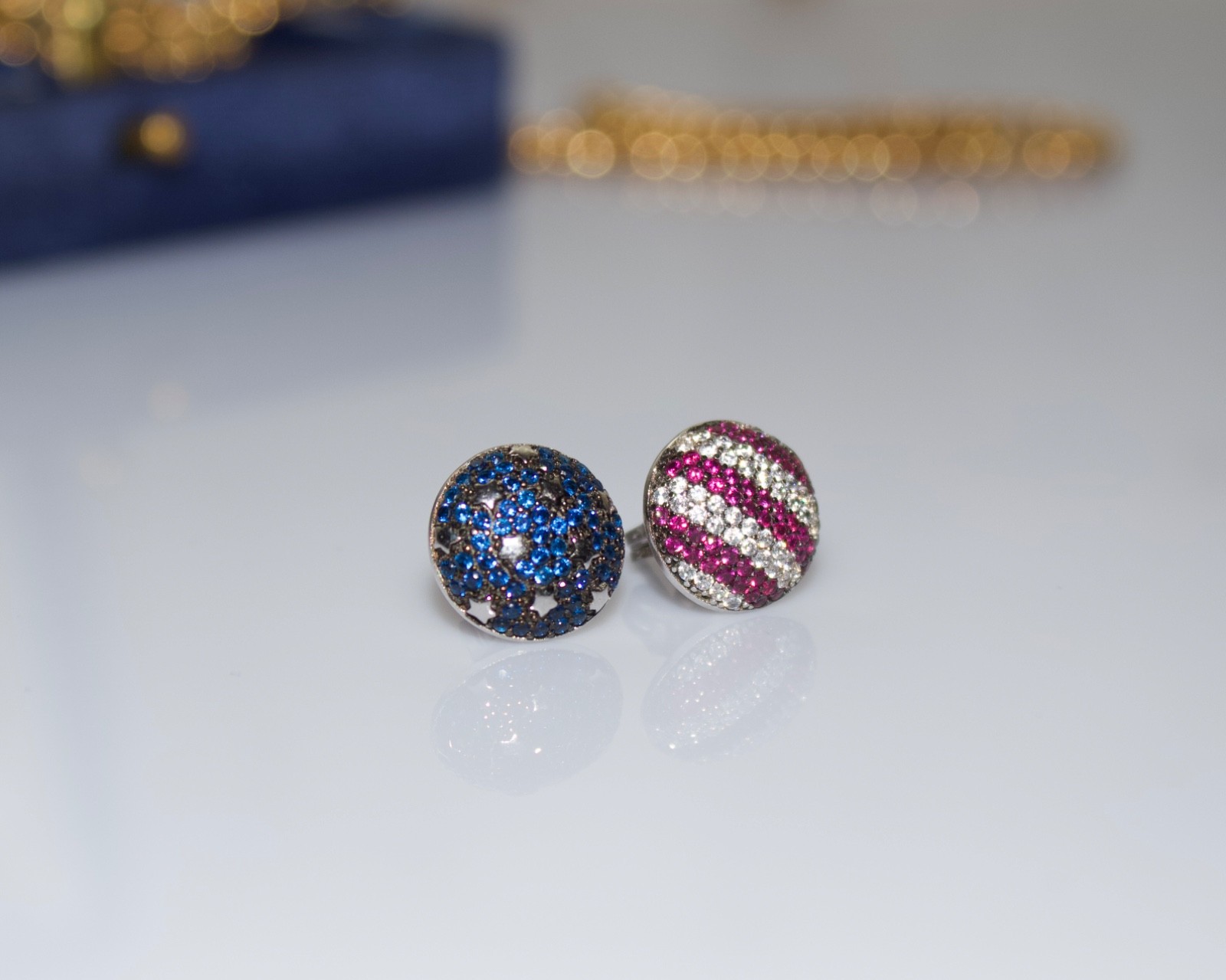 Vintage Ruby & Sapphire Red White and Blue Stud Earrings American Flag Stars and