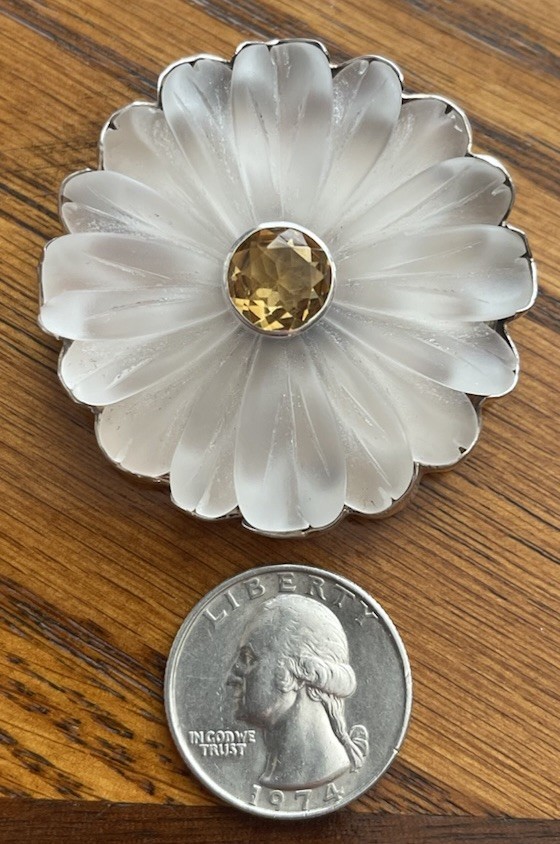 Vintage Amy Kahn Russell Frosted Glass Sterling Silver Flower Brooch Pin – Read