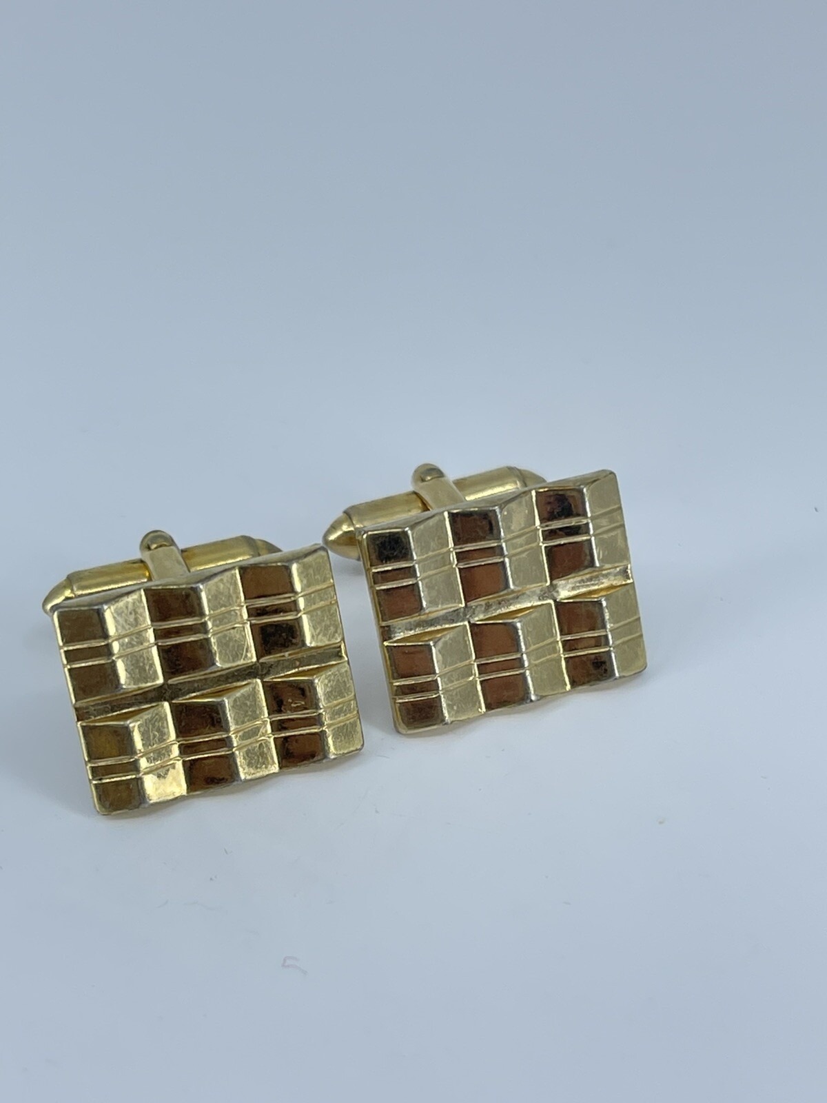 Vintage Hadley 10K RGP cufflinks gold tone louver design etched accent 7/8″