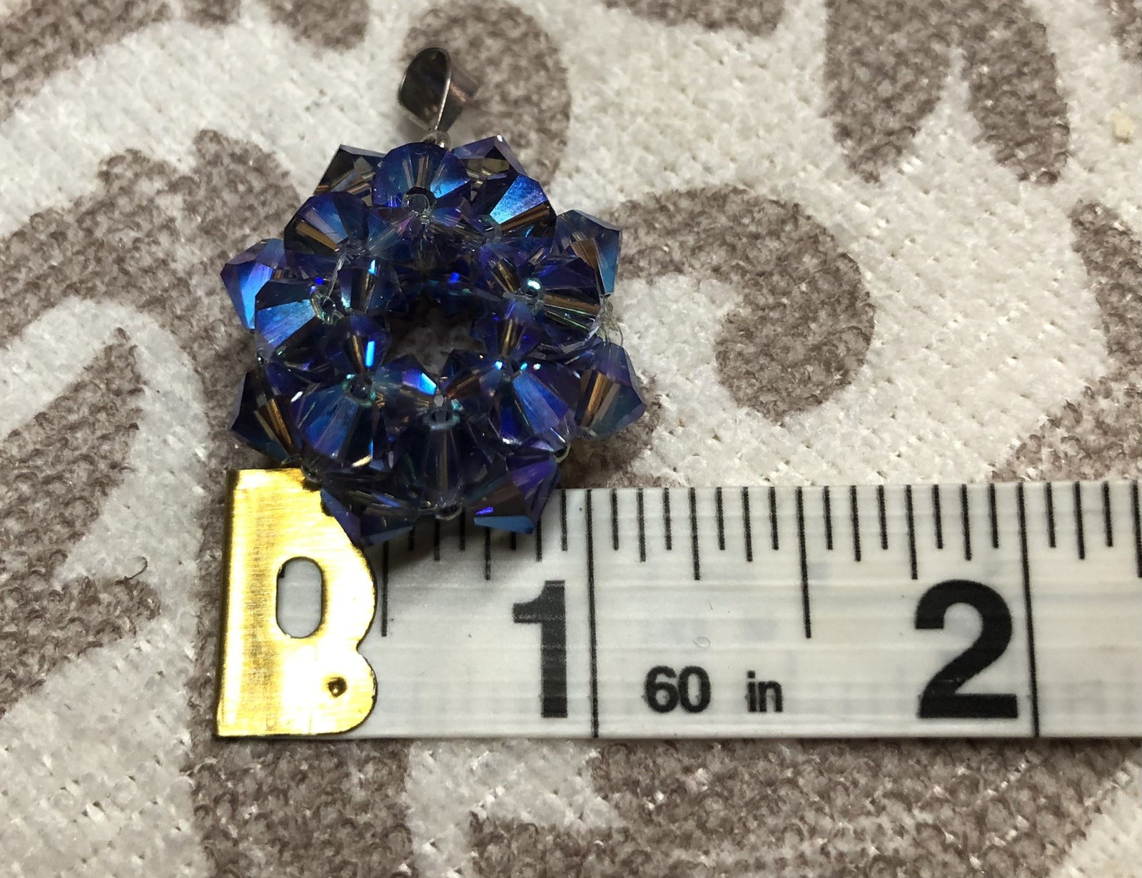 Vintage Sterling Silver Bale Violet Blue Austrian Crystal Glass Beads Pendant