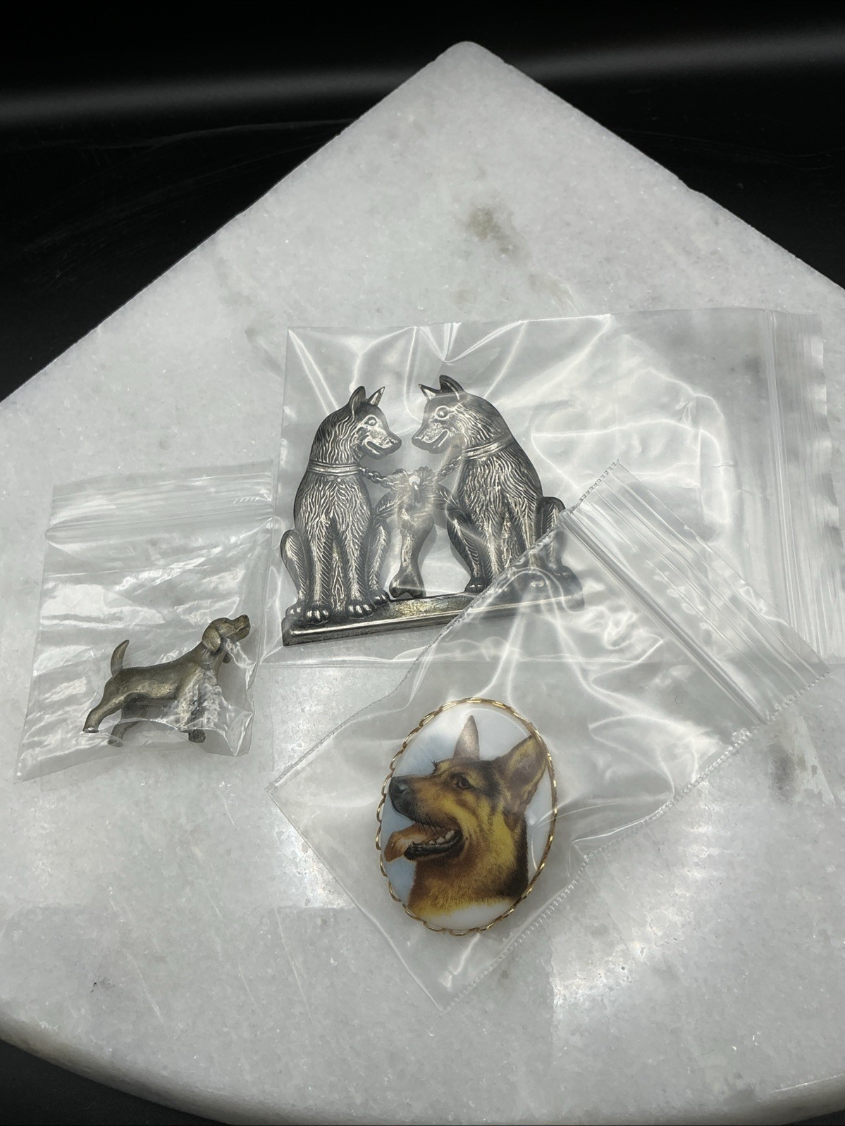 Vintage Dog German Shepherd Brooch Mix And Miniature Pewter Hound Lot