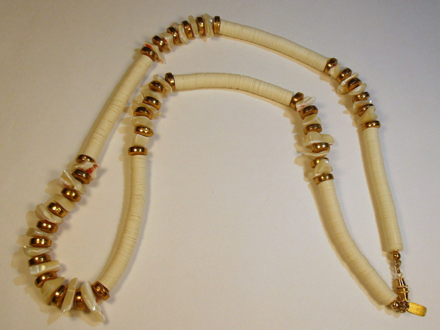 Vintage Kenneth Lane Signed Puca Shell Necklace Accented with Golden Beads