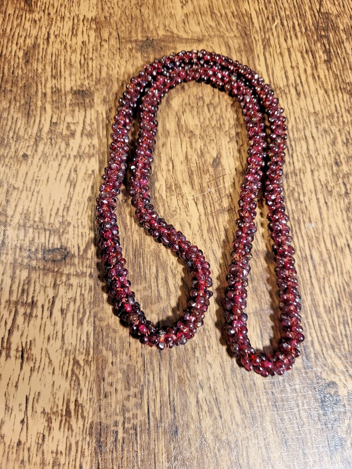 Vintage Woven Rope Deep Red Almandine Garnet Necklace 26 inch