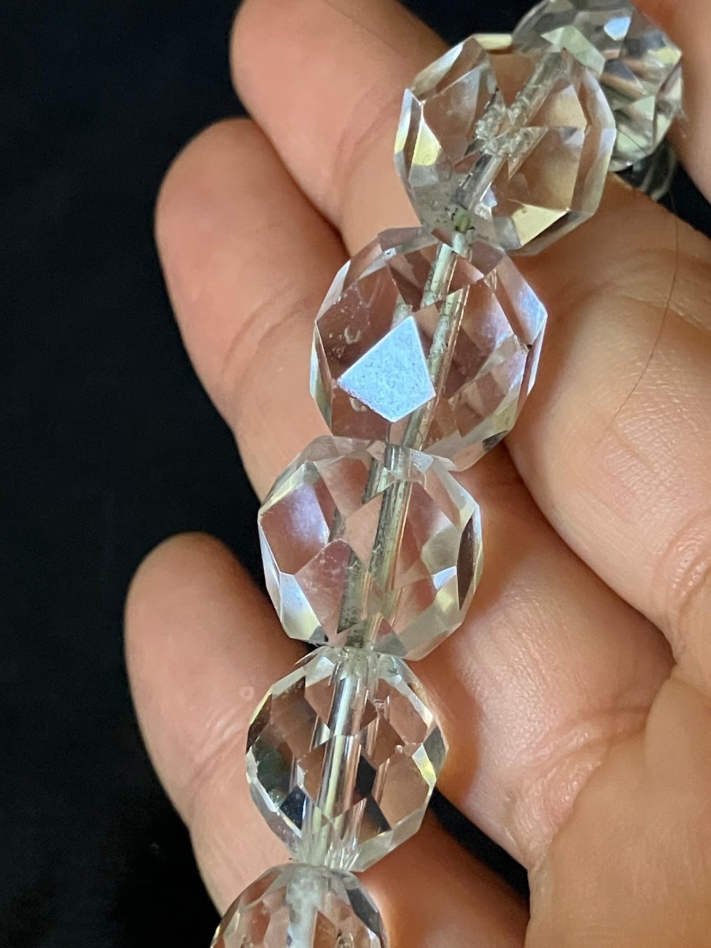 Vintage Faceted Crystal Glass Necklace Lot Cones Rounds FOR RESTRINGING UPCYCLE