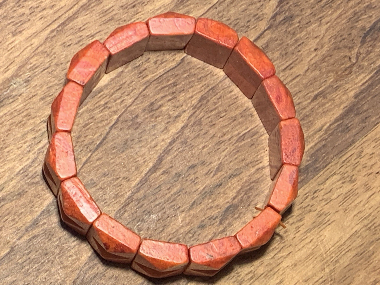 Beautiful Vintage Red Genuine Coral Carved Stretch Bracelet Bangle