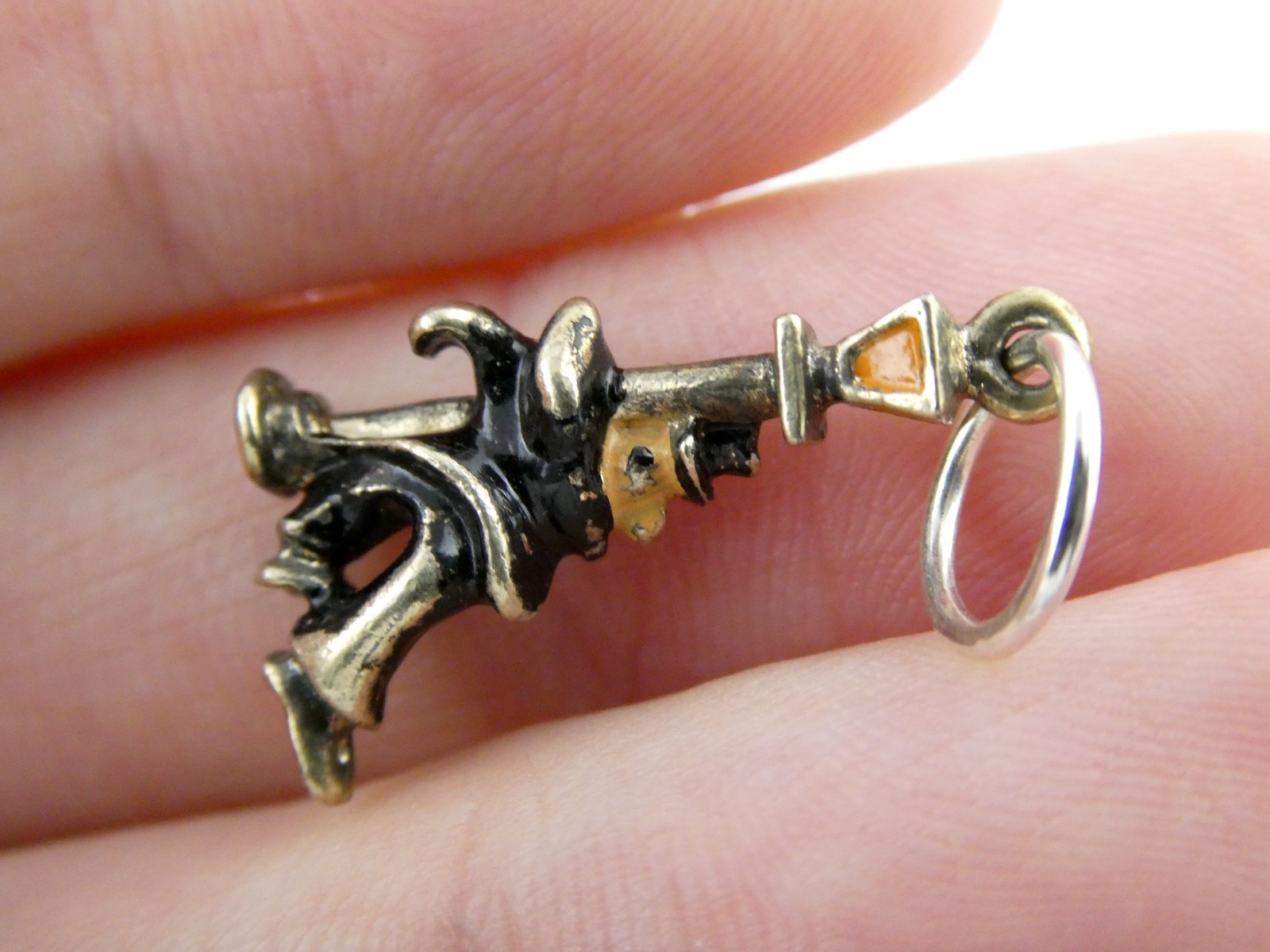 Vintage Sterling Silver Enameled Drunk Person Holding Lamp Post Charm or Pendant