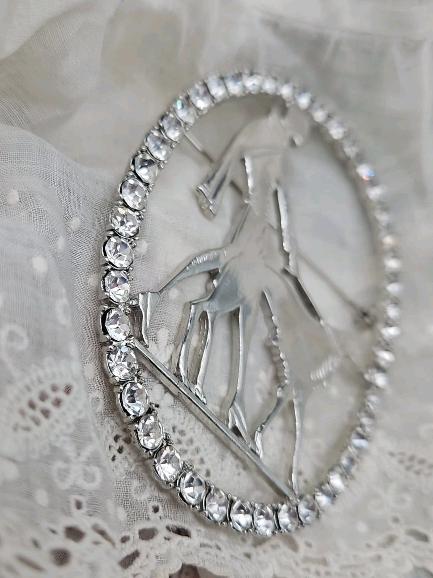 Vtg Vogue Art Deco 1920s Silver Lady Walking Borzoi Dog Brooch Pin Rhinestone