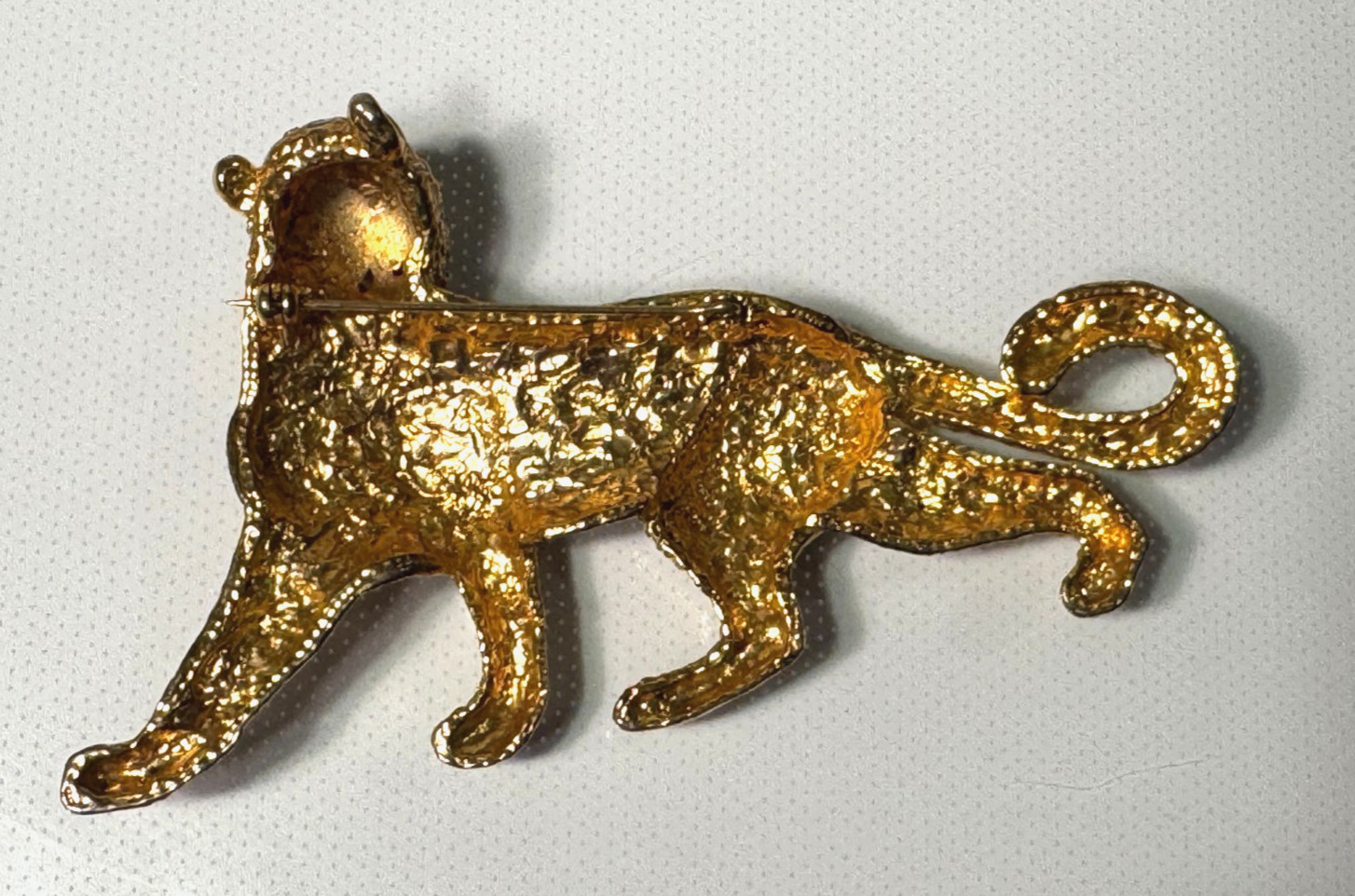 LARGE PANTHER BROOCH PIN GOLD TONE RHINESTONES BIG CAT BLUETTE FRANCE STYLE 4″