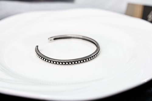 Vintage Silver Cuff Bangle Bracelet – Adjustable Open Design, Carved Dot, Boho J