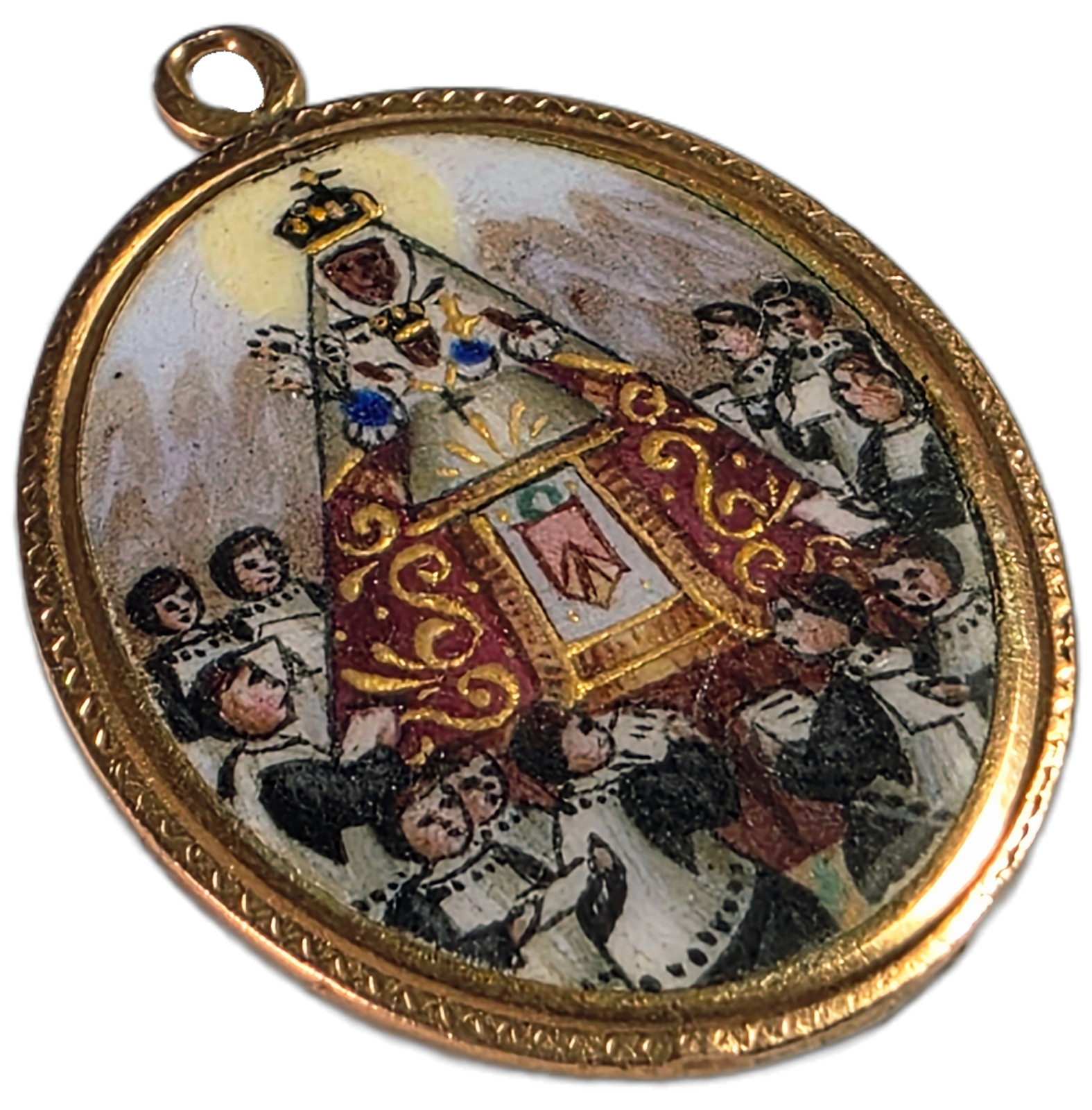 Antique Enameled Gold Medal Virgin Mary Madonna Pendant – 18K Gold