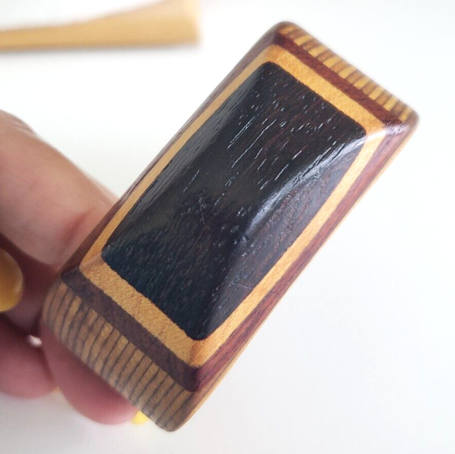 Vintage Inlay Laminated Layered Wood Cuff Bracelet 4-7/8″ Size Small