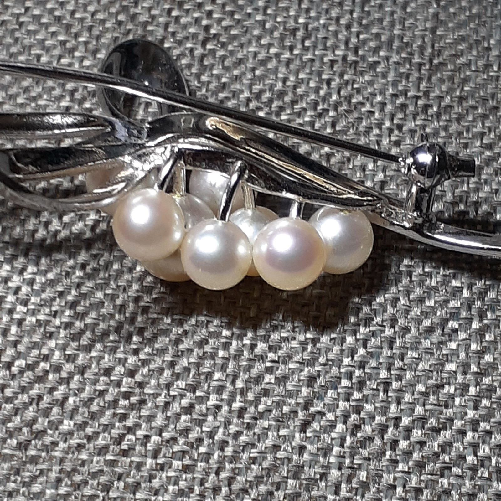VTG Mikimoto 8 Akoya Pearl Brooch Sterling Silver Bow Signed M S Japan Gift Idea
