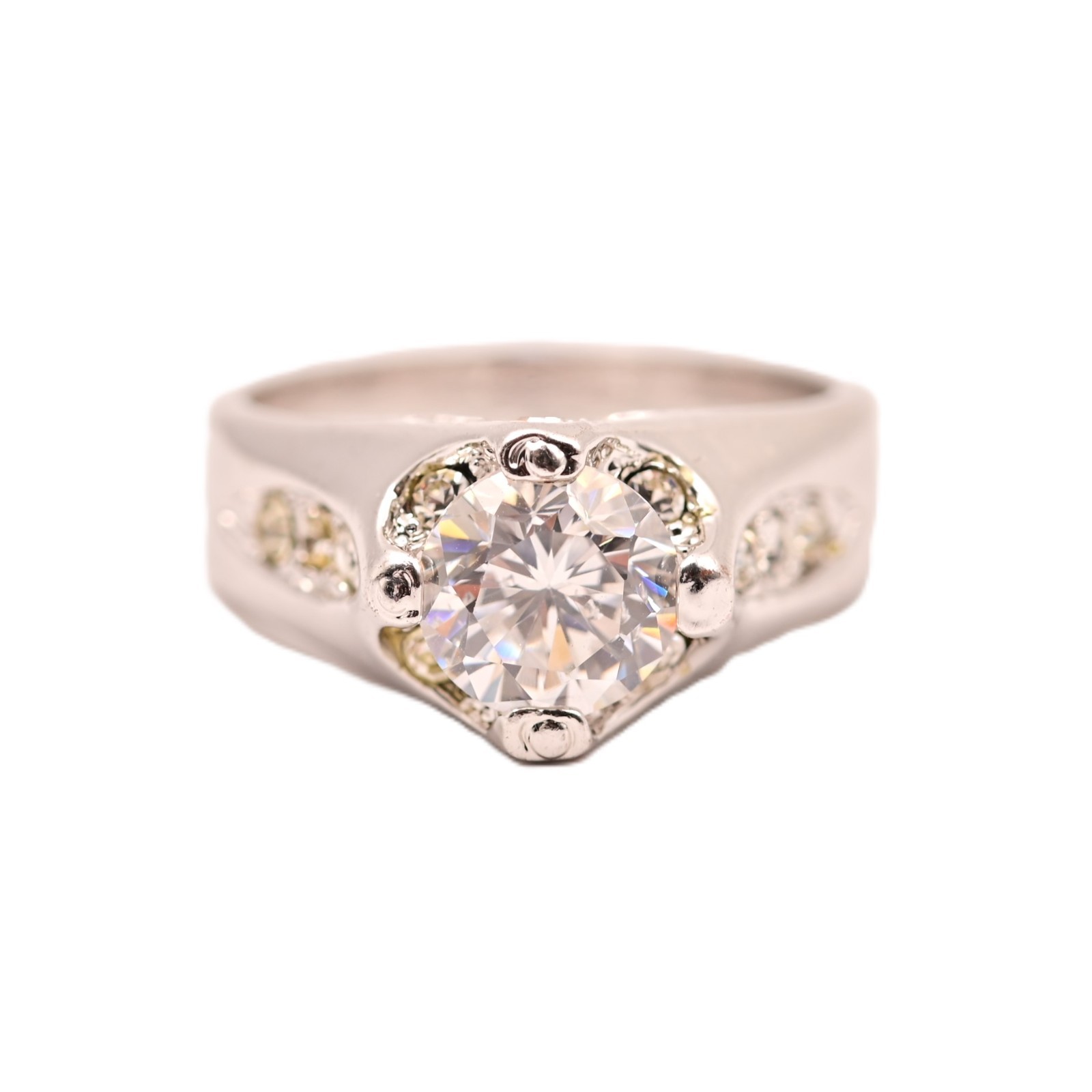 Antique Original Vintage Deco Designer Silver Moissanite Gemstone Estate Ring