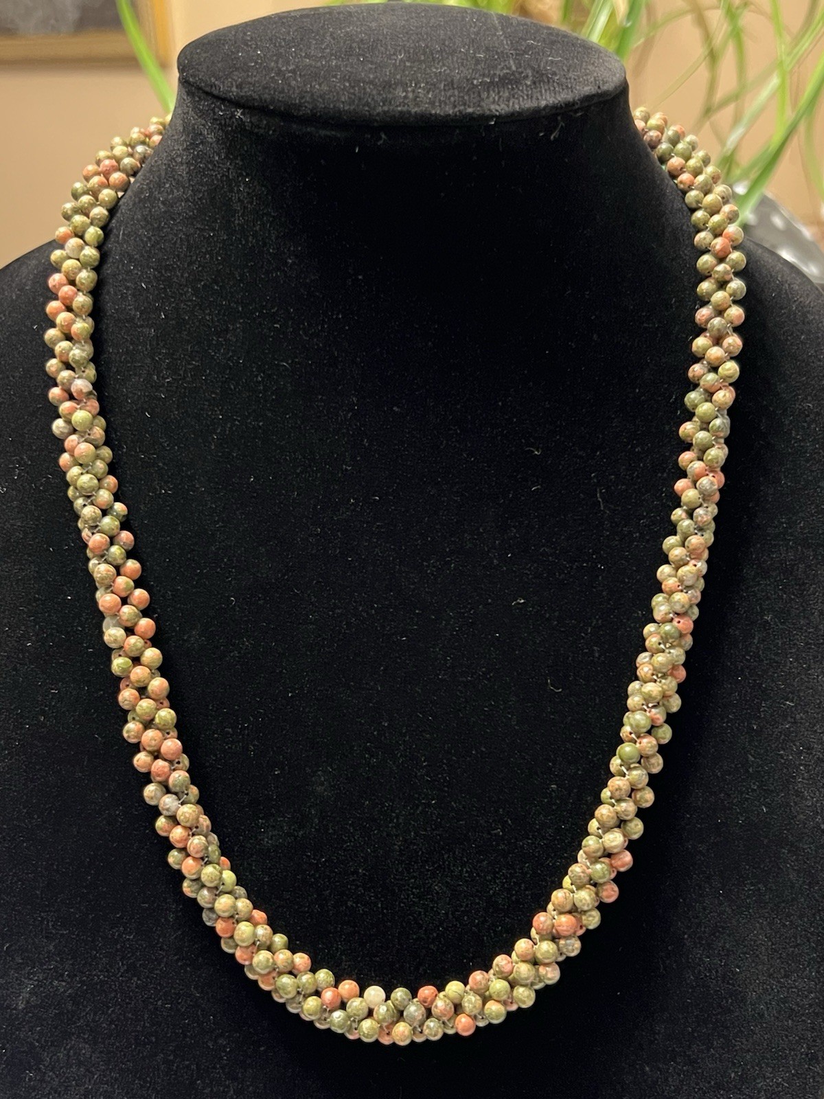 VINTAGE SOUTHWESTERN ARTISAN UNAKITE STONE NECKLACE 22.5” STERLING SILVER 925