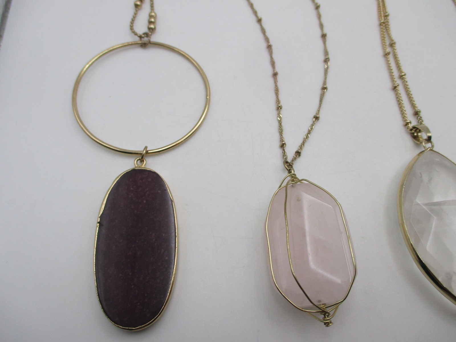 VTG Gemstone Pendant Necklace Lot Rainbow Rose Clear Quartz Purple Stone