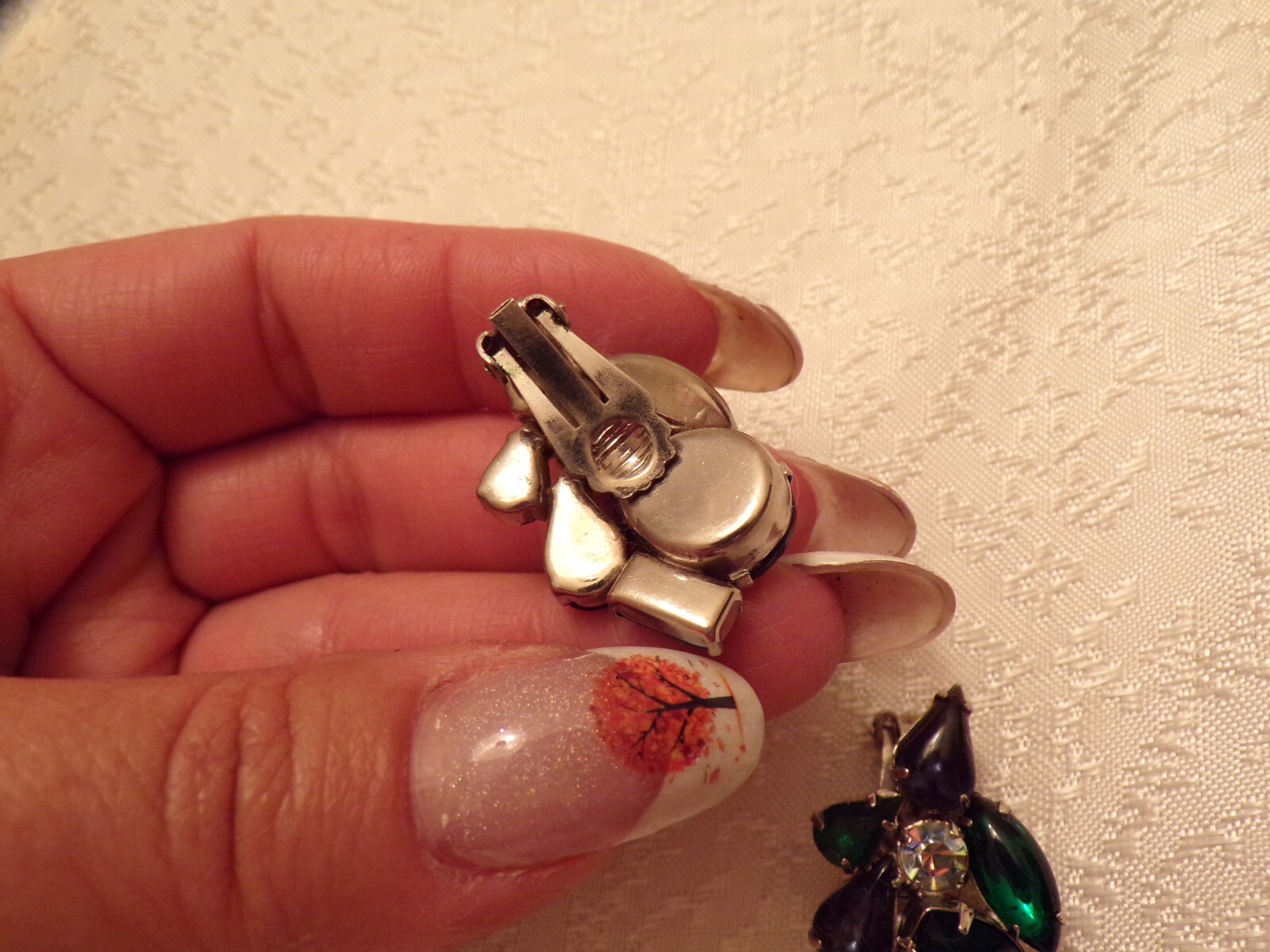 VTG Rhinestone Clip on Earrings Purple Green and Blue