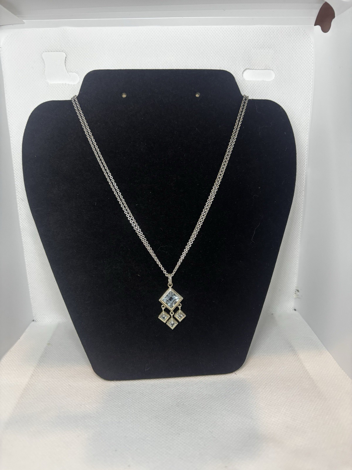 Vintage Style Sterling Silver Light Blue Stone Drop Necklace 925 Geometric China