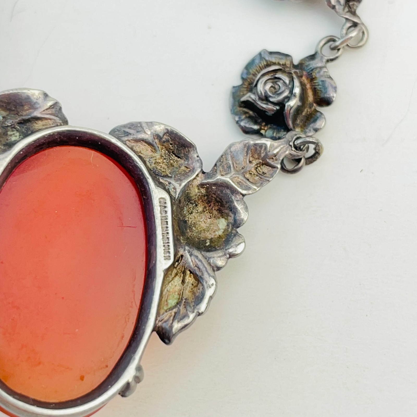 Art Deco Wachenheimer Sterling Silver Carnelian Festoon Choker Pendant Necklace