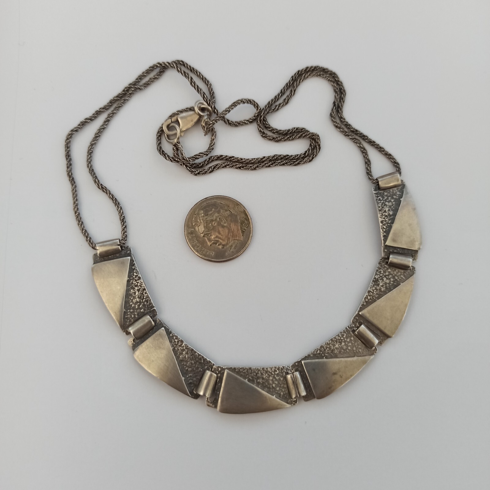 Vintage Silver Necklace Modernist Geometric Articulated Links Cleopatra Inspired