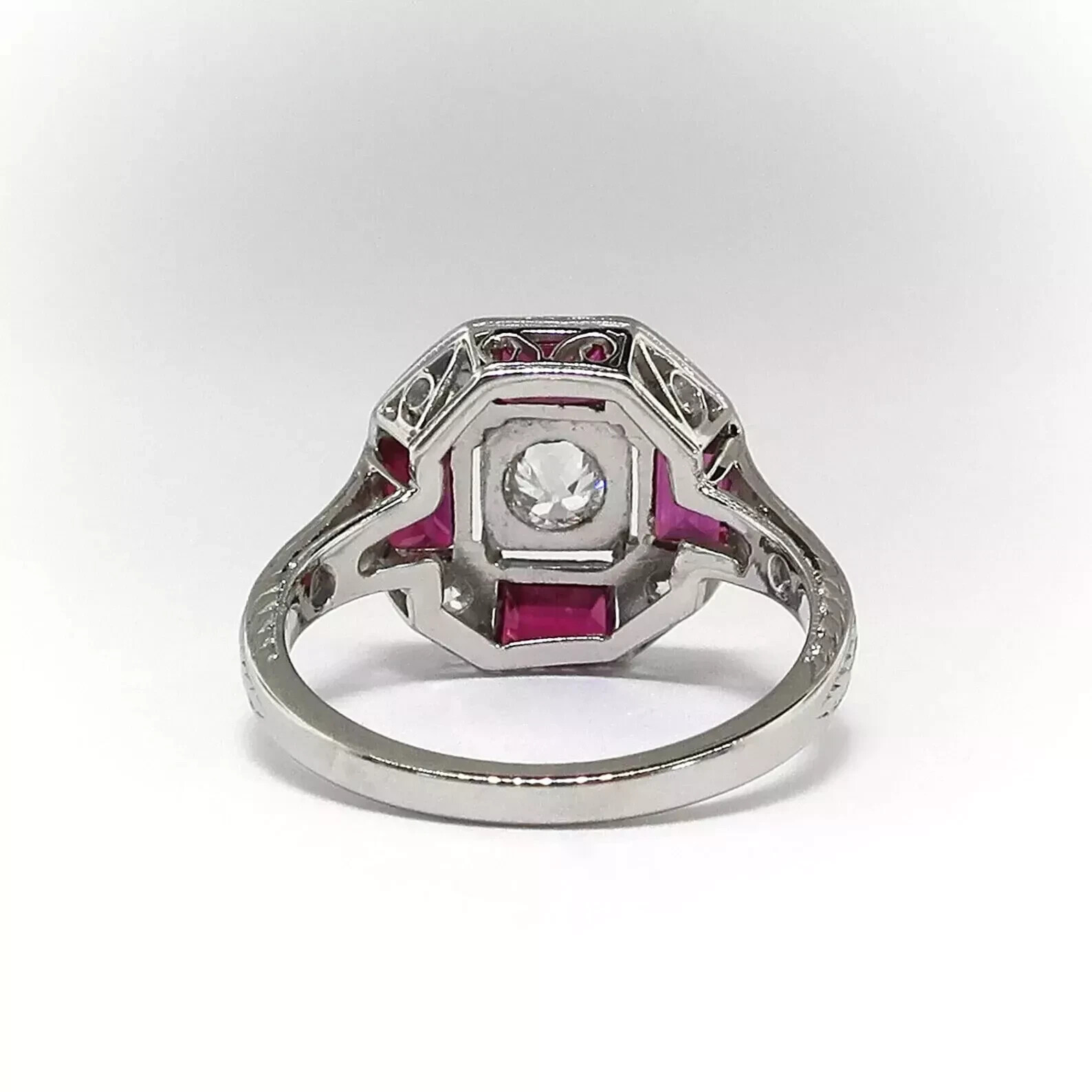 1.2Ct Round Lab CreatedDiamond & Ruby Art Deco Style Engagement Ring 925 Silver