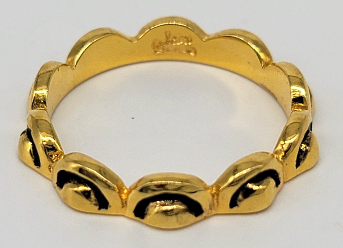 Gold Tone Ring Set Lot of 2 Size 5 Black Enamel Band Stackable Toe Rings Shiny!