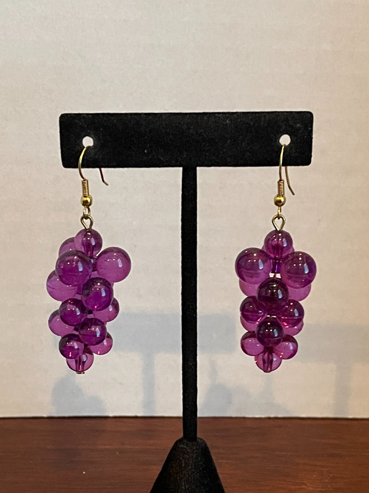 Grape Earrings Lucite Resin Purple Cluster Dangle Vintage Translucent Grapes