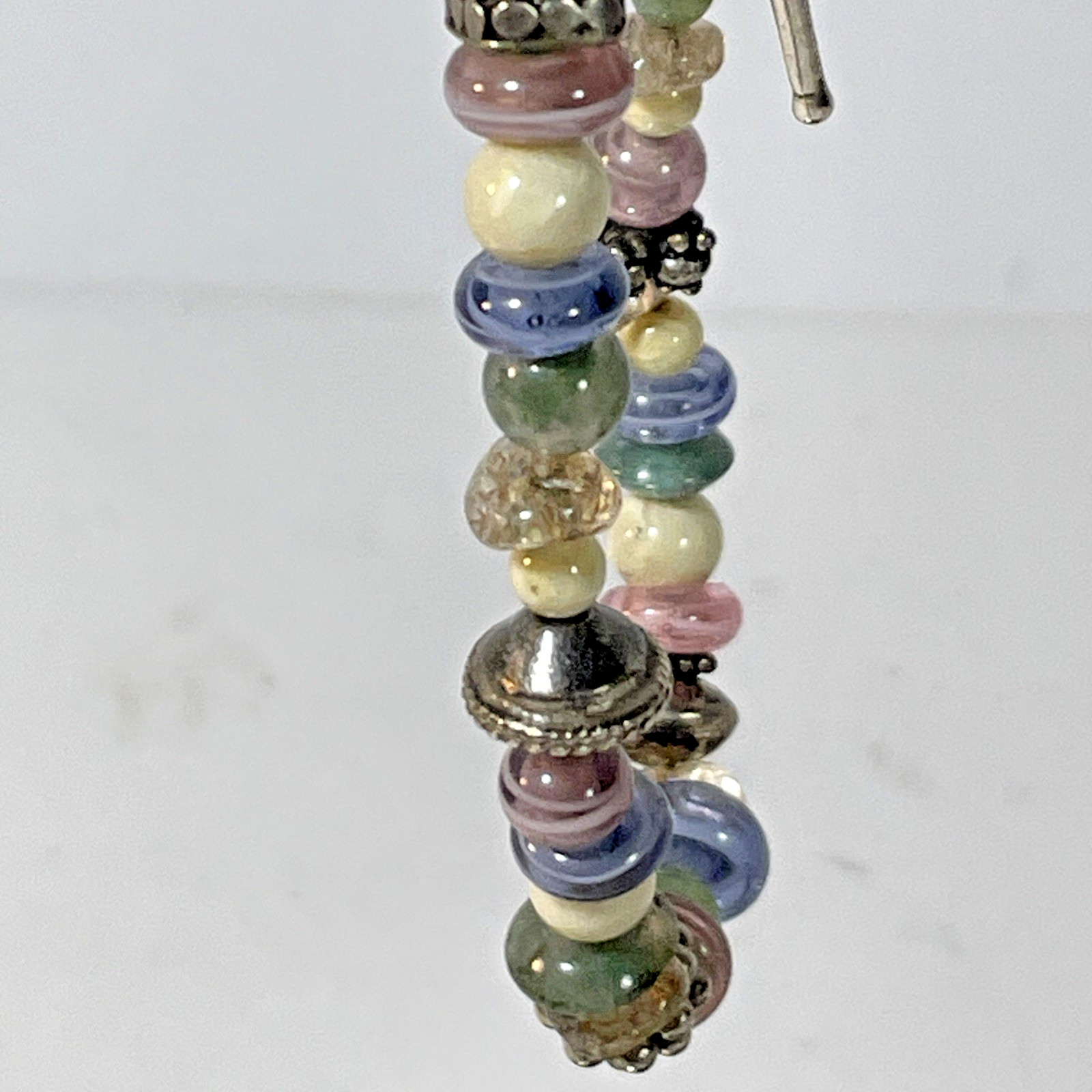 Vintage Sterling Silver Pastel Colors Beaded Bracelet Southwest Toggle Clasp 8″
