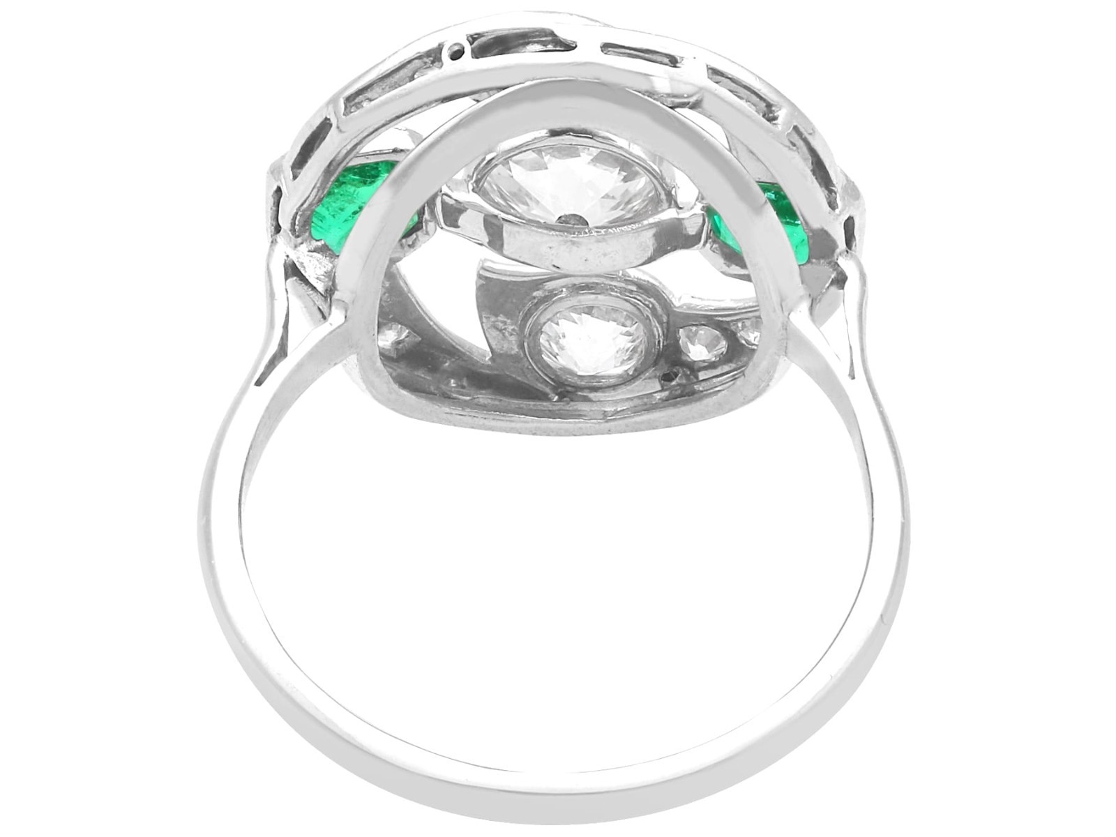 Antique 0.61Ct Emerald and 1.45Ct Diamond 18k White Gold Ring Circa 1920