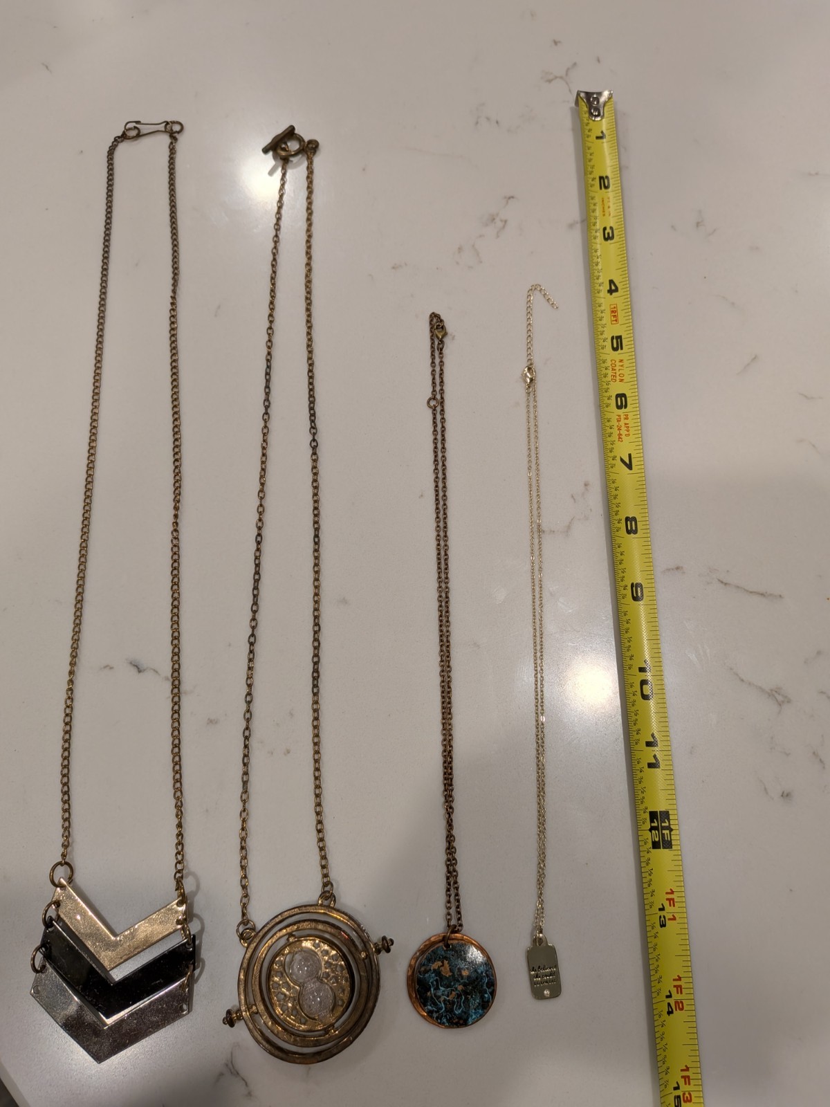Lot of 4 Statement Necklaces | Chevron Geometric, Time Turner Style – Gold Tone