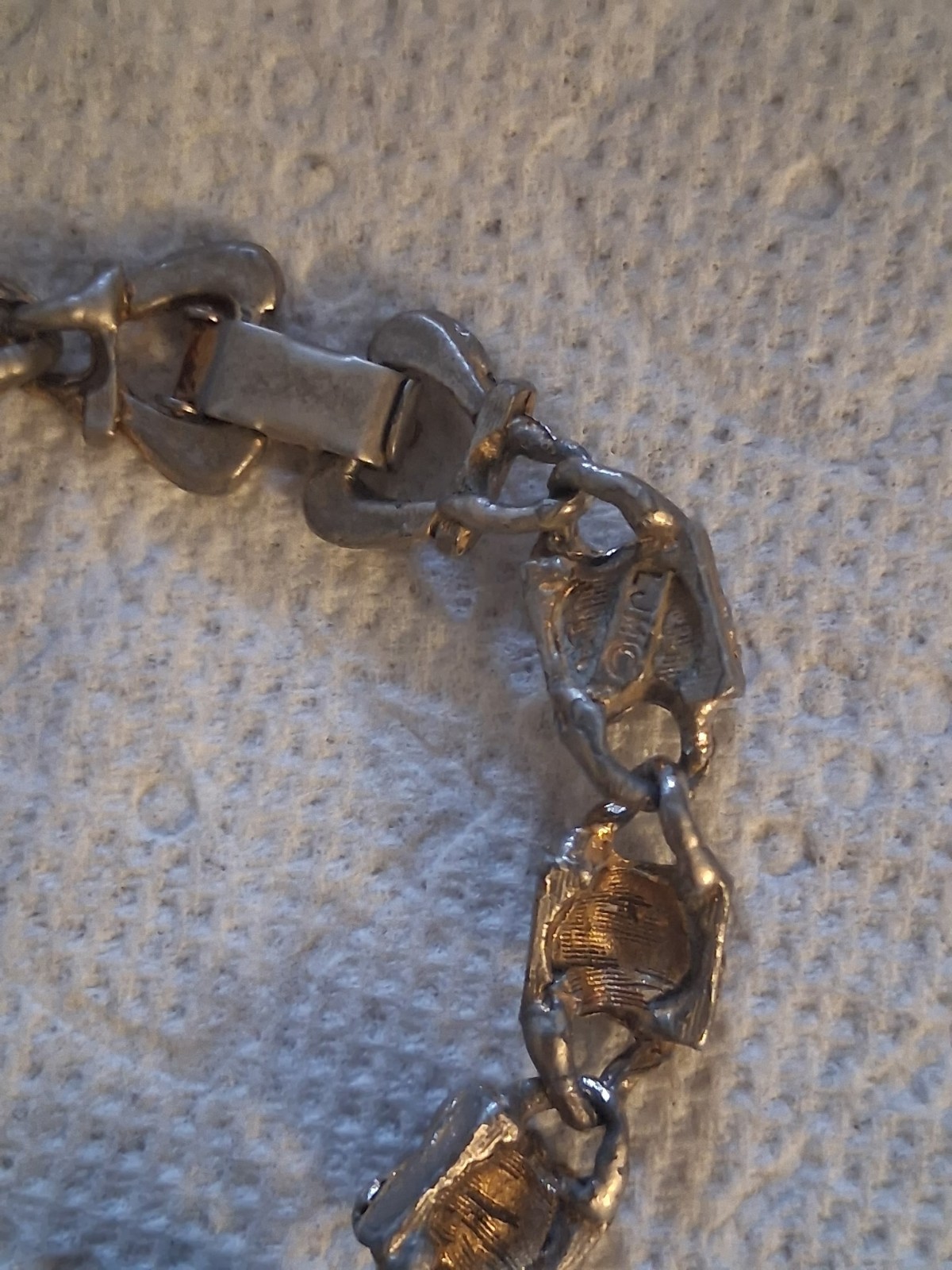 Vintage LJM gold tone chain link bracelet faux blue stones small pearls
