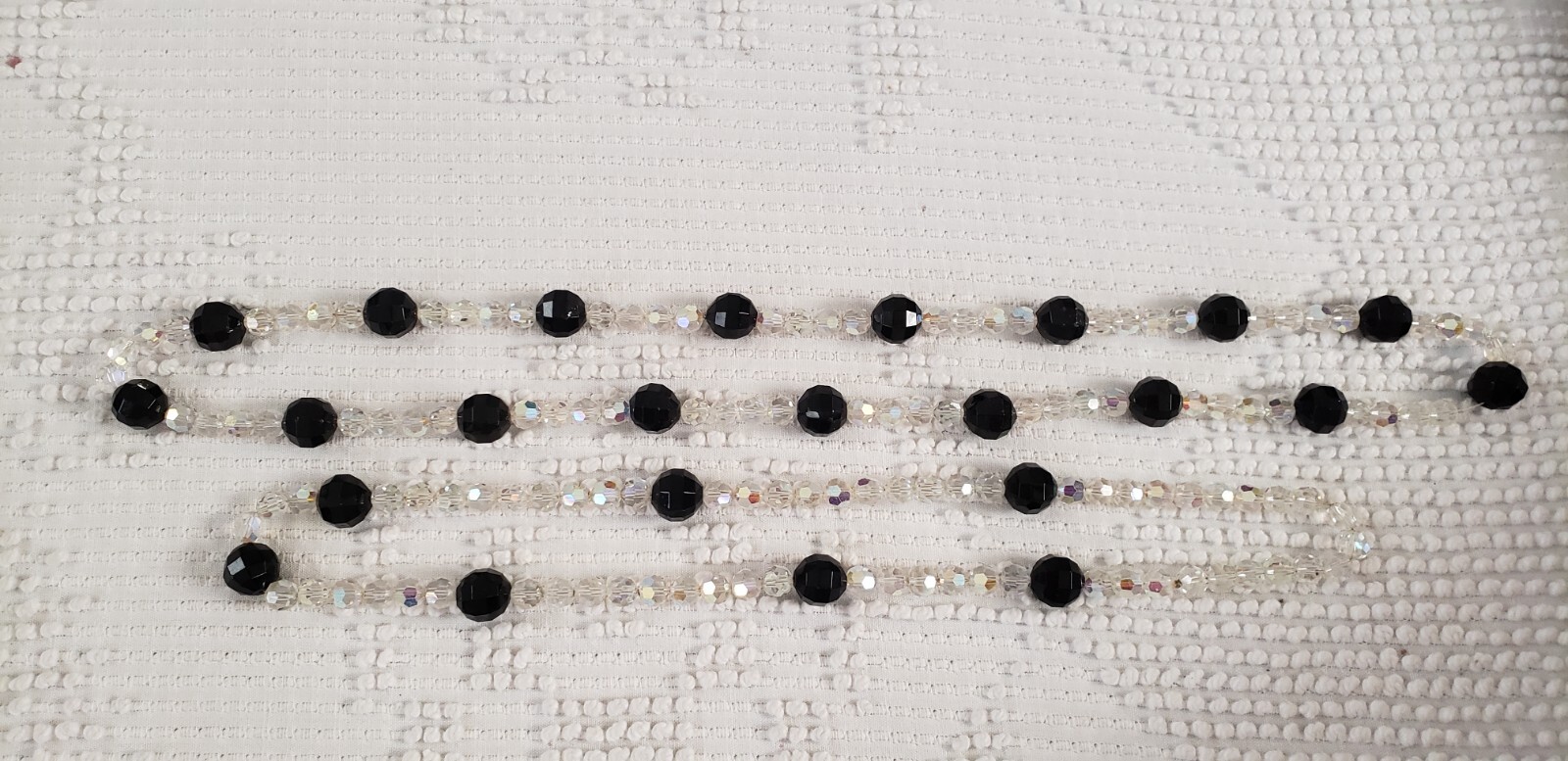 VINTAGE 1950s-1980s COSTUME JEWELRY 2 BLACK AND CLEAR FACETED CRYSTAL NECKLACES