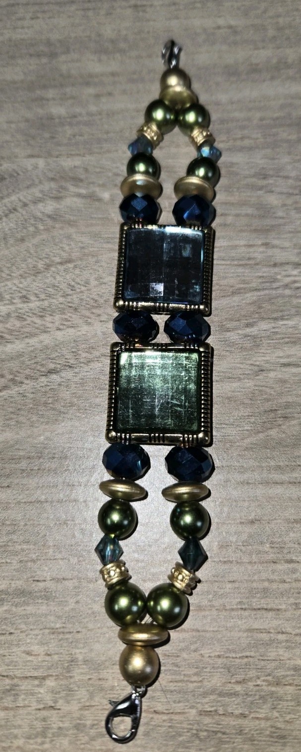 Vintage Small Tiny Wrist Custom Jewelry 7-8″ Stretch Bracelet 90’s Green Blue