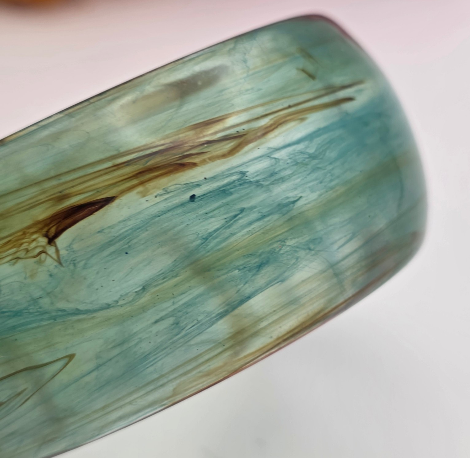 Vintage Green Brown Marbled Lucite Bangle Bracelet Wide Chunky Statement 8 In