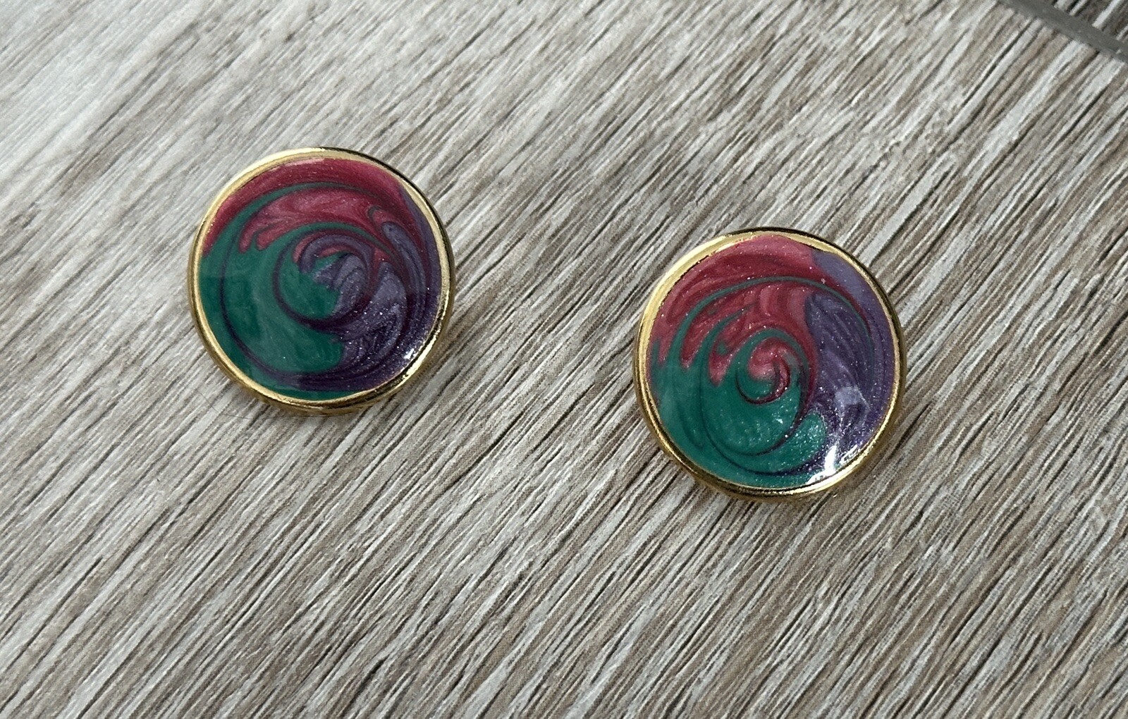 So Cute Vintage Pierced Earrings W Pinks Purples Greens Swirled Enamel
