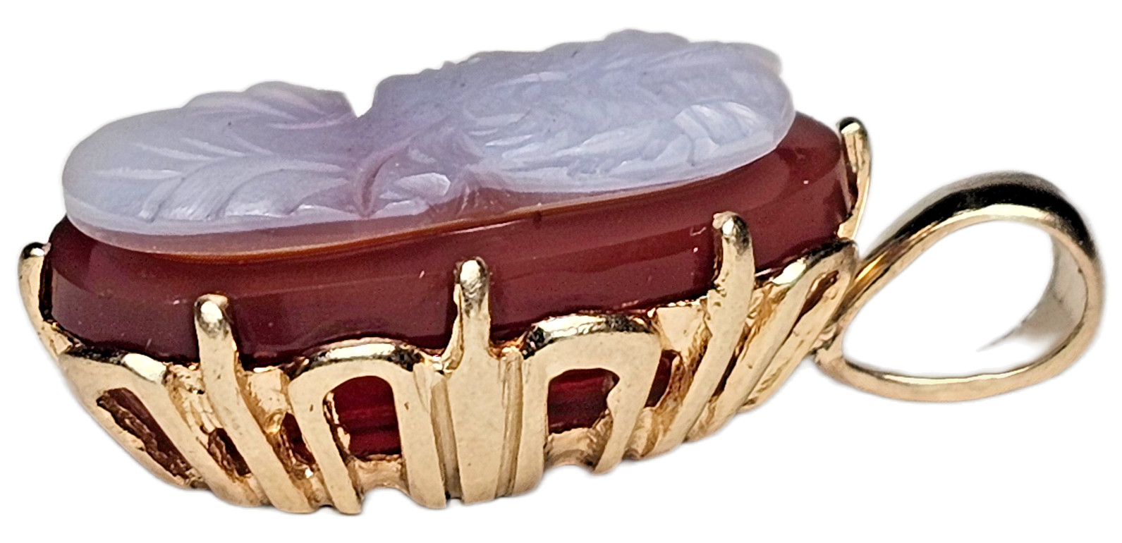 ESTATE 14K YELLOW GOLD RED AGATE CAMEO PENDANT-585-FREE USA SHIPPING