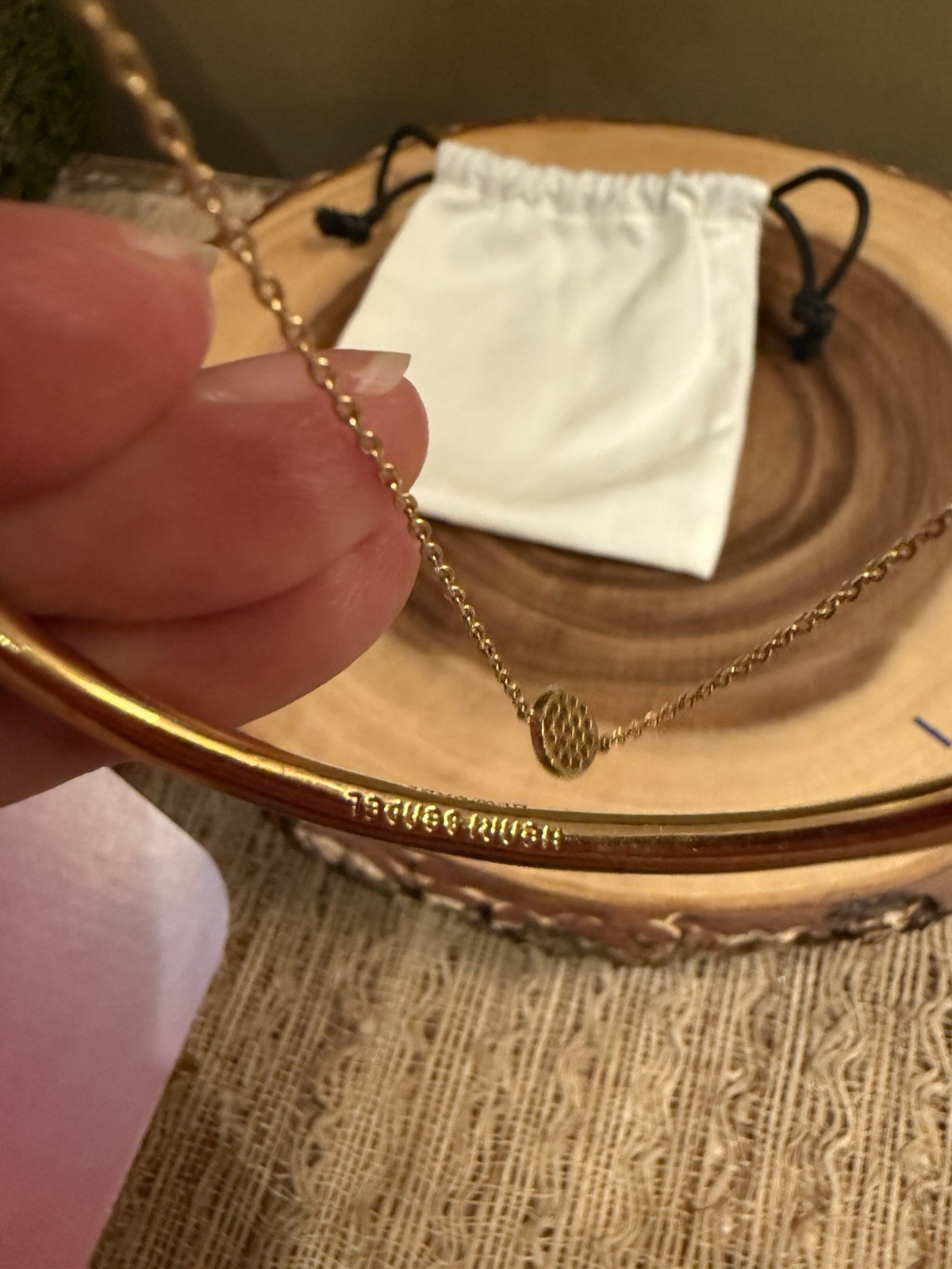 Henri bendel Gold Plated Petite Bangle Bracelet Blue Crystal Charm Safety Clasp