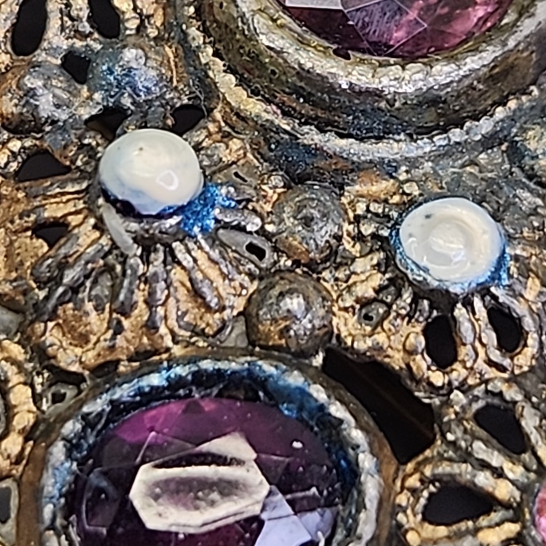 Vintage New England Glassworks Brooch Purple Rhinestones Needs Repair 3″