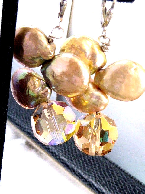 VINTAGE PEARL& CRYSTAL STERLING SILVER PIERCED HOOK FINDING 2″ DANGLE EARRINGS
