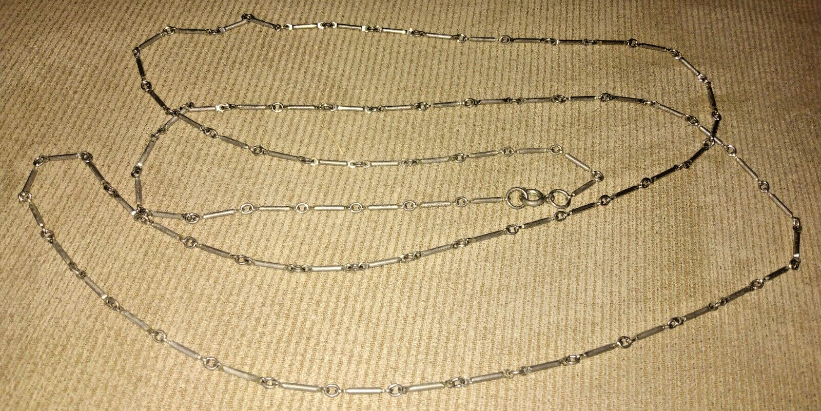 VINTAGE SILVER BAR LINK CHAIN NECKLACE ARTICULATED 50 IN ESTATE 60s super long
