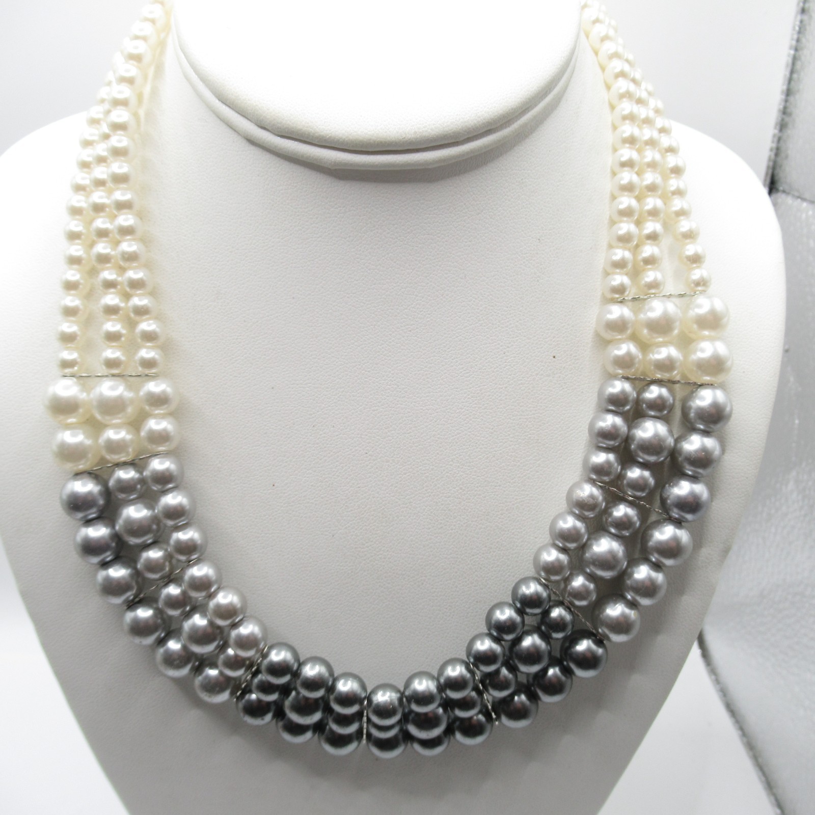 Gray and White Faux Pearl Collar Necklace Vintage